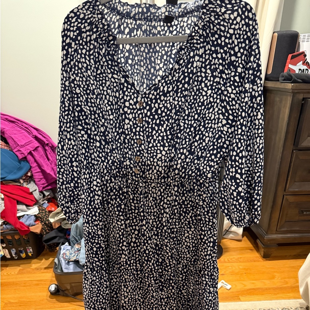 SHEIN Navy and White Long Sleeve Dress